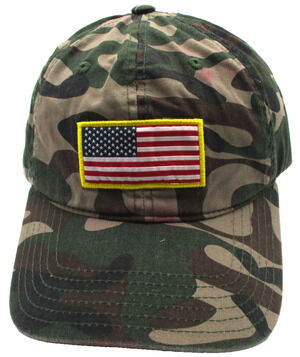 USA Flag Hat Cap Strap Back Mens One Size Green Camo Twill Army Patriotic